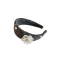 Gray Wool Blend Flower Pearl Wide Padded Headband Band view 5