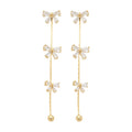 Bow Crystal Chain Drop Stud Earrings in Gold and Silver view 5