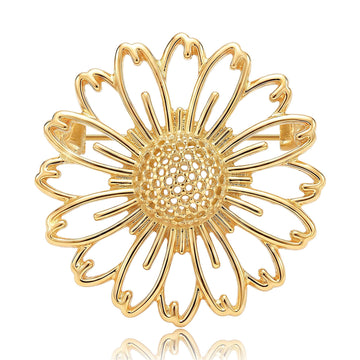 Openwork Sunflower Brooch in Gold or Silver Tone Metal