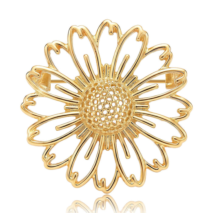 Openwork Sunflower Brooch in Gold or Silver Tone Metal