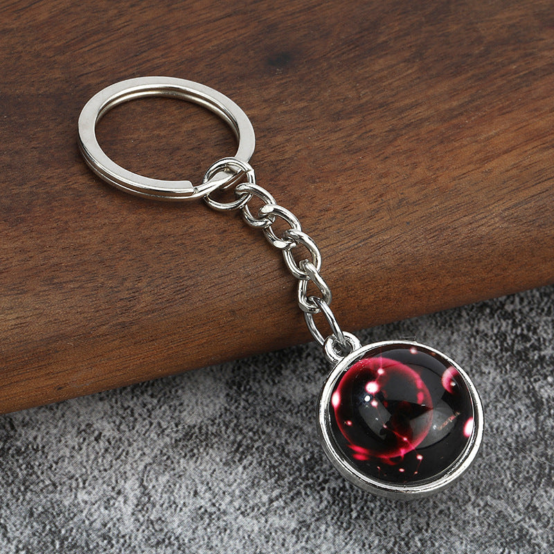 Luminous Zodiac Glass Cabochon Metal Keychain for Bag Charm Gifts