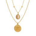 Gold Dual Layer LOVE Coin Cat Eye Pendant Necklace view 5