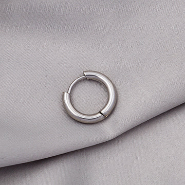 Stainless Steel Thick Circle Huggie Hoop Earring Silver Tone