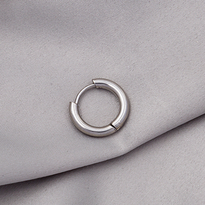 Stainless Steel Thick Circle Huggie Hoop Earring Silver Tone