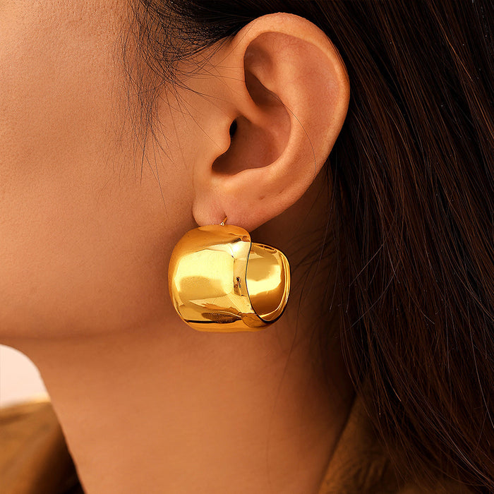 Large Polished C-Shape Chunky Hoop Earrings Metal Pair