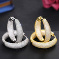 Thick Full Pave Hoop Earrings Gold or Silver Tone 30mm view 2