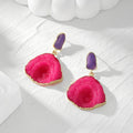 Gold Tone Magenta Druzy Style Resin Statement Stud Drop Earrings view 4