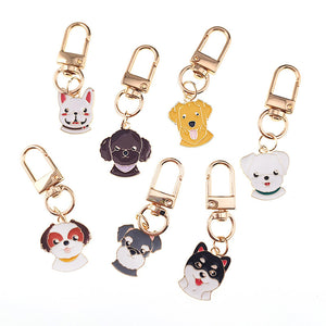 Gold Tone Cartoon Dog Head Clip Keychains in Seven Breeds
