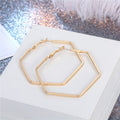 Large Hexagonal Hoop Earrings in Gold and Silver Tone view 4