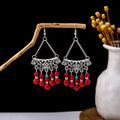 Ninety-Three Silver Tone Bead Feather Ethnic Dangle Earrings view 11