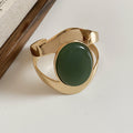 Gold Wide Open Cuff Bangles Oval Stone Three Colors view 7