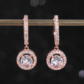 Round Clear Solitaire Halo Hinged Drop Earrings In Three Tones view 4