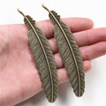 Long Textured Feather Metal Pendants in Two Antique Finishes view 3