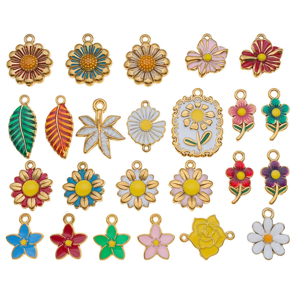 Enamel Stainless Steel Flower Leaf Daisy Charm Pendant for DIY Bracelet Necklace Jewelry