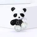 Enamel Panda Brooch Pearl Black Stones White Finish view 1