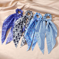 Printed Satin Evil Eye Scarf Scrunchie Hair Ties with Long Tails view 1