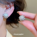 Crystal Flower Hoop Ear Clips in Gold and Silver Tones view 3