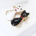 Black And White Enamel Cat Couple Brooch With Curled Tails view 2