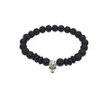 Black Beaded Elastic Bracelet With Silver Tone Skull Accent view 5