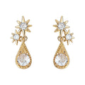 Gold Starburst Clear Teardrop Crystal Drop Stud Earrings view 5