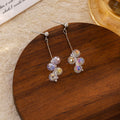 Iridescent Bead Cluster Long Threader Stud Earrings view 1
