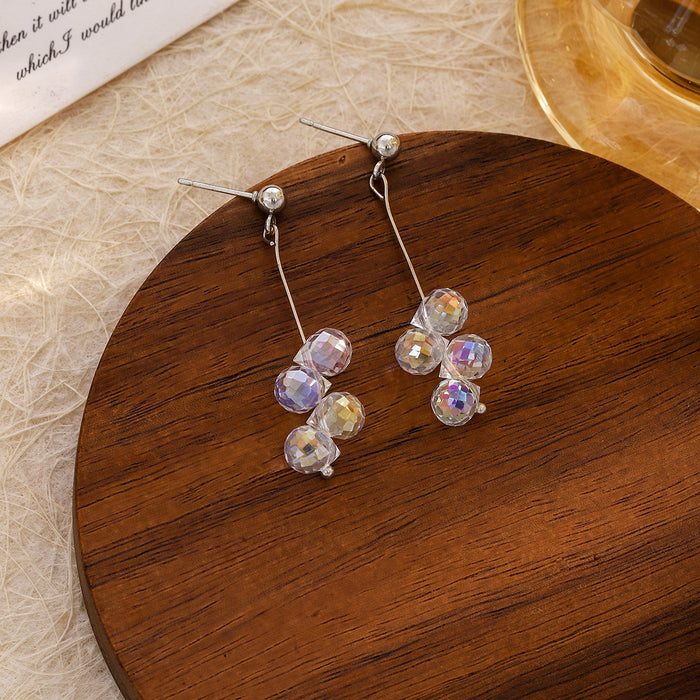 Iridescent Bead Cluster Long Threader Stud Earrings