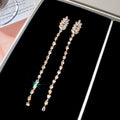 Crystal Leaf Extra Long Chain Tassel Stud Earrings view 7