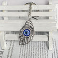 Silver Openwork Feather Evil Eye Keychain Rhinestone Eye view 2