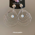 Concentric Circle and Pearl Drop Stud Earrings in Two Tones view 4
