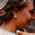 White Pearl Flower Marquise Crystal Stud Earrings Alloy view 3
