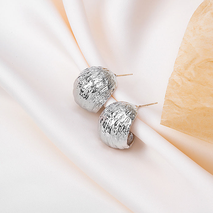 Gold and Silver Corrugated Textured C Hoop Earrings