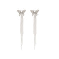 Silver Tone Butterfly Crystal Chain Ear Cuffs and Drop Earrings view 5