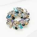Multicolor Rhinestone Wreath Brooch Gold Leaf Crystal Pin view 2