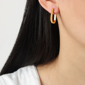 Gold Polished Oval U-Shape Huggie Hoop Earrings Three Sizes