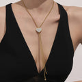 Pave Heart Slider Necklace Long Box Chain Stainless Steel view 3