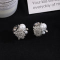 Gray Rose and Pearl Look Cluster Statement Stud Earrings view 1