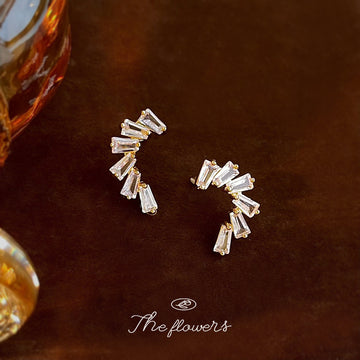 Gold-Tone Baguette Crystal C-Curve Climber Stud Earrings