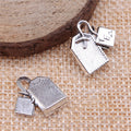 Tea Bag and Tag Shaped Antique Silver Metal Pendant Charm view 2