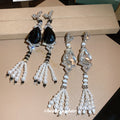 Bow and Teardrop Crystal Earrings With Pearl Tassels view 4