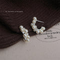 White Pearl And Clear Stone Curved Ear Climber Stud Earrings view 3