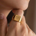 Gold Butterfly And Peony Engraved Signet Rings Sizes view 4