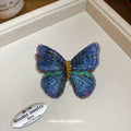 Blue Embroidered Thread Butterfly Brooch Gold Body view 2
