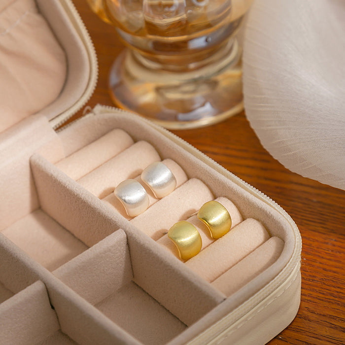 Brushed Gold Rounded Square Geometric Small Stud Earrings
