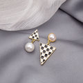 Black White Checkerboard Pearl Stud Dangle Earrings 3 Shapes view 3