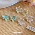 Pastel Multicolor Gradient Fabric Flower Stud Earrings view 3