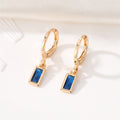 Gold Tone Rectangular Faceted Crystal Huggie Drop Earrings in Seven Colors view 6