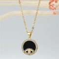 Gold Tone Round Crystal Framed Motif Pendant Necklaces in Nine Designs view 11