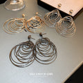 Layered Metal Circle Statement Drop Earrings in Two Tones view 3