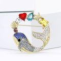 Gold Crystal Whale Brooch Blue Pavé Multicolor Gems view 3