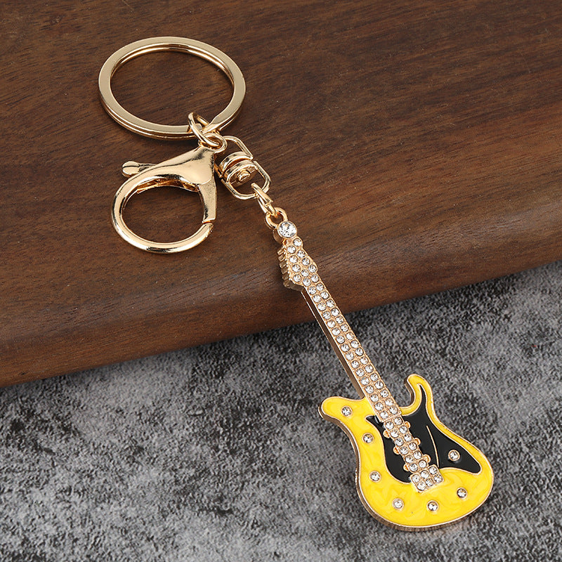 Mini Electric Guitar Enamel Keychain Metal Instrument Bag Charm